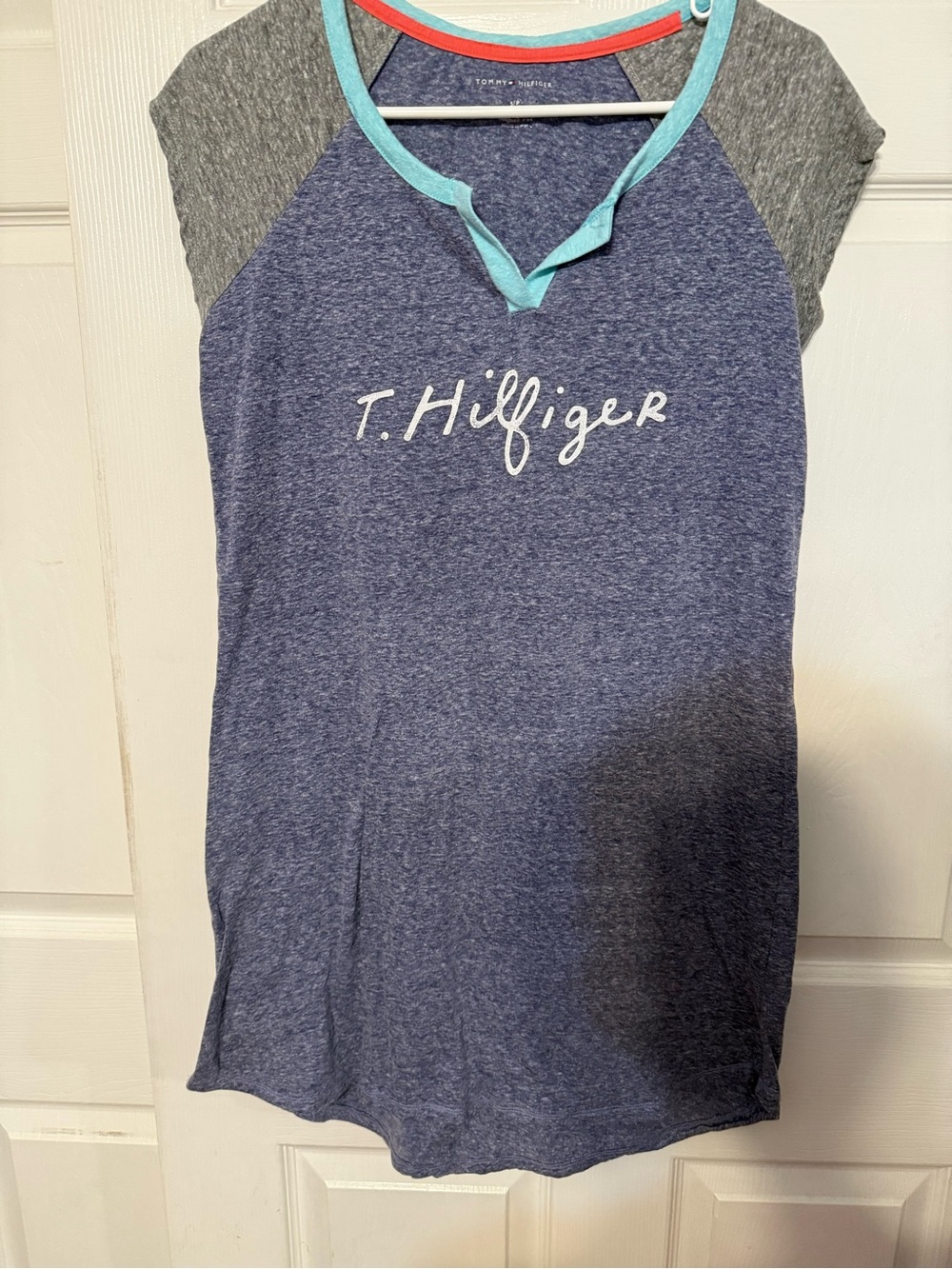 Tommy Hilfiger Heather Blue Tee with Coral & Mint Trim